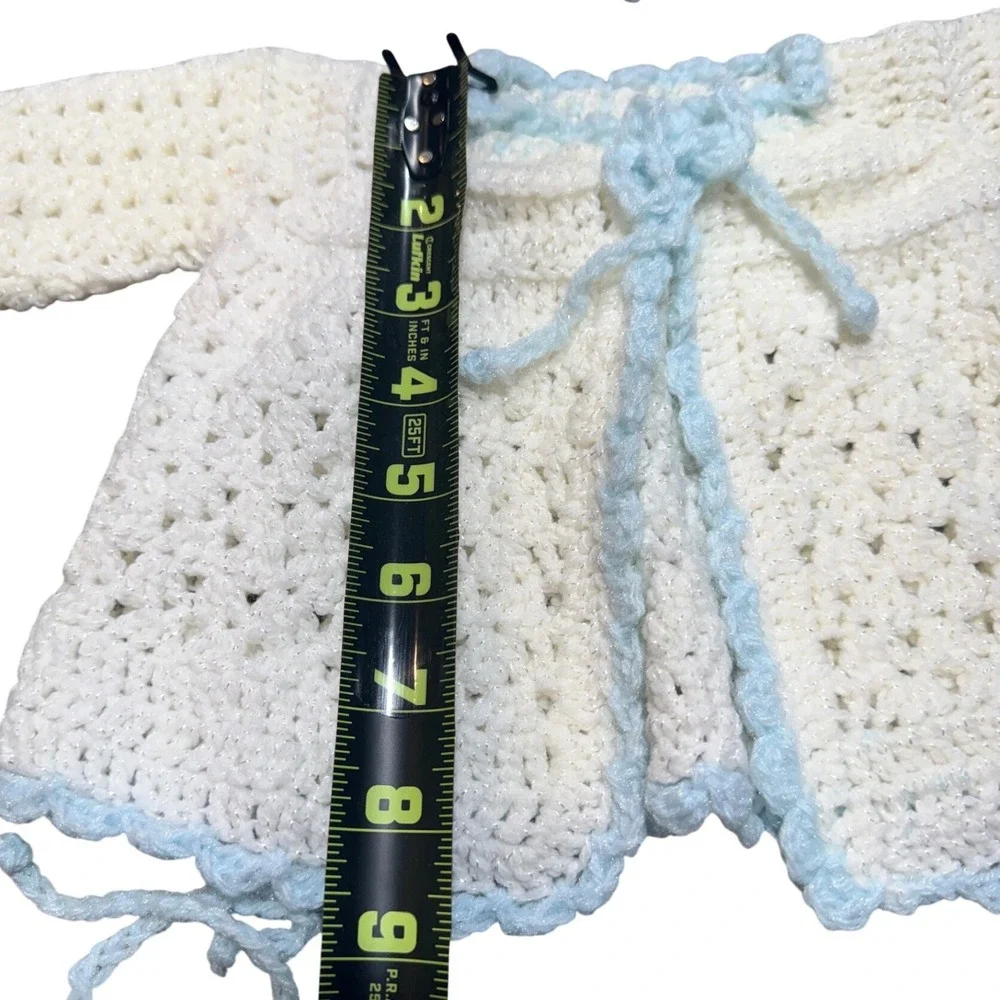 Vintage Unbranded Crochet Cardigan Bonnet Booties Set Kids 0 3M Soft Coquette
